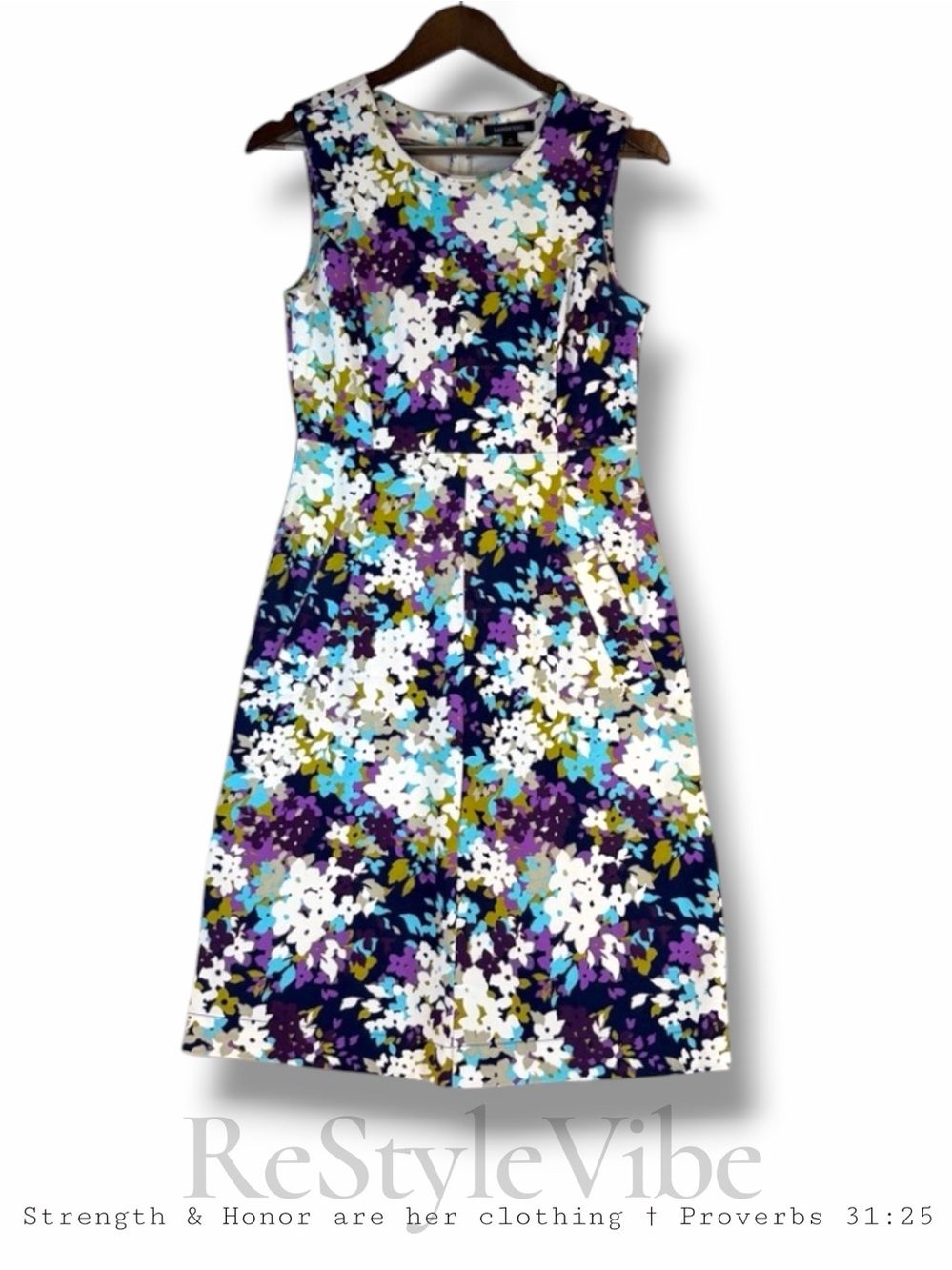 LANDS’ END Women’s Size 4 Dress Sheath Style Knee Length Floral Pockets Stretch
